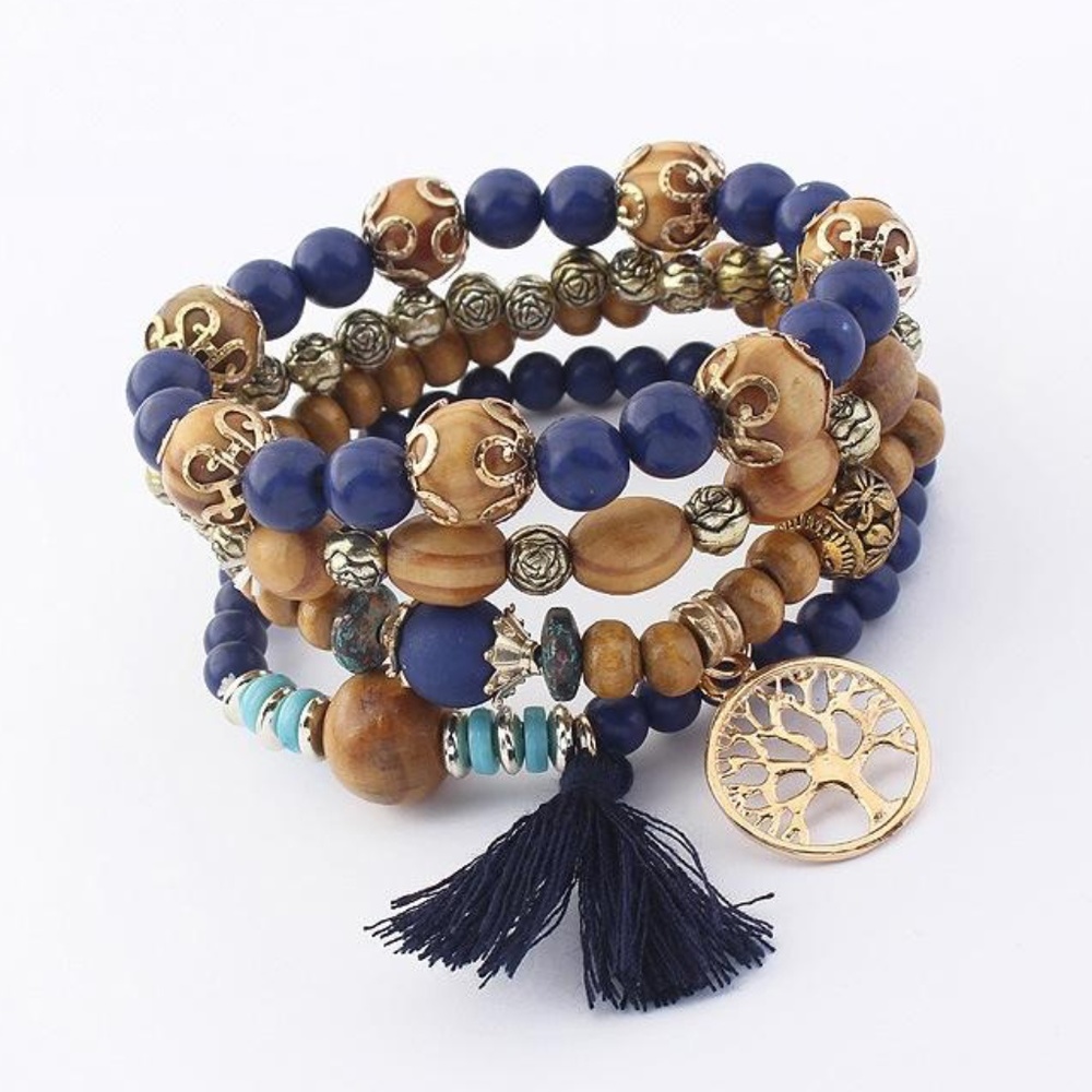 Bohemian Tree of Life Bracelet Stack in Blue